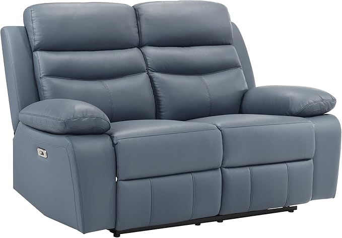 Lexicon 64 W Power Double Reclining Loveseat with USB Charging Port Wall Hugger Leather Match Reclining Love Seat for Living Room Apartment Easy Assembly Blue