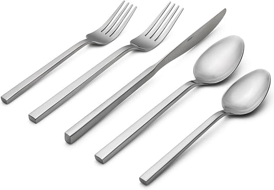Alata Cube 20-Piece Forged Silverware Set Stainless Steel Flatware SetService for 4Matte Satin Polished Cutlery SetDishwasher Safe