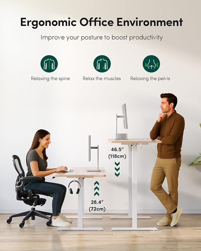 CubiCubi 40 x 24 Small One-Piece Standing Desk Adjustable Height Electric Computer Sit Stand up Home Office Workstation with 4 Memory Presets Headphone Hook Maple