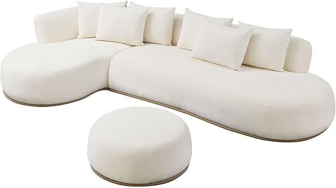 kevinplus 134.63'' Large Sectional Curved Sofa Couch with Chaise Lounge &amp Ottoman for Living Room Oversize L-Shape Modern Sectional Sofa Couch Wood Structure &amp Easy Assembly (Left-Facing Be