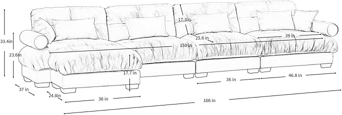 166 Oversized Couch 4 Seater Modular Sectional Sofa Olive Green Large L Shaped Sectional Couches for Living Room Fluffy Couch Set 4 Seater Velvet Cloud with Ottoman Sofas for Living Room