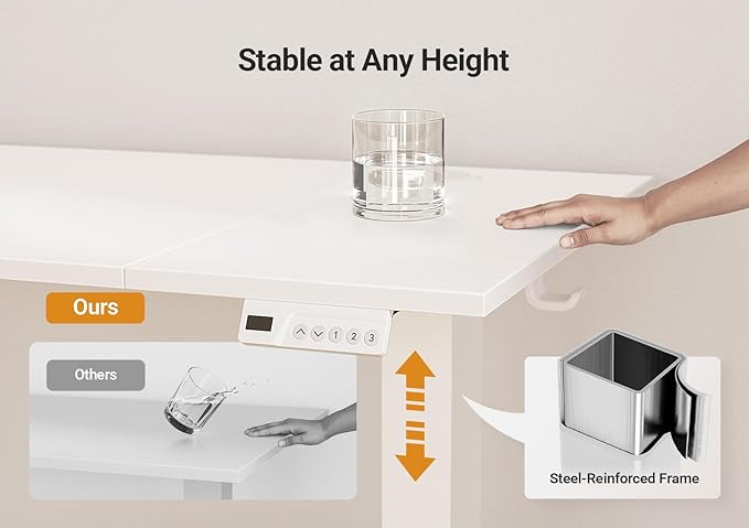 Seang Electric Height Adjustable Standing Desk 40 x 24 Inch Sit-Stand Workstation with T-Style Frame 3 Memory Height Options &amp Built-in Cable Management for Home Office White Frame/White Top