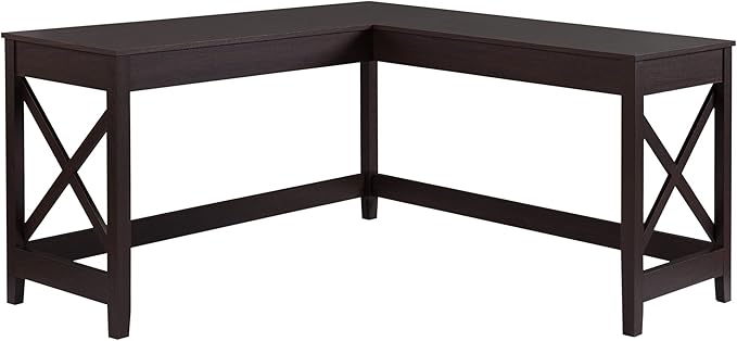 57 L Shaped Corner Desk Computer Home Office Desk and Writing Table Brown