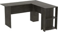 Pemberly Row 55 L L-Shaped Computer Desk Dark Gray Finish Engineered Wood and Metal 2-Shelves Modern Style Spacious Workstation for Home Office or Study