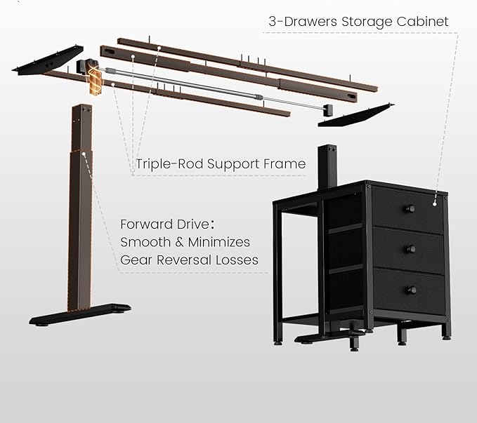 REAHOME Electric Standing Desk with Drawers 55 x 24 Inches Height Adjustable Sit Stand Desk with Storage 3 Memory Preset Home Office Computer Desk Printer Cabinet 2 Hooks Cable Management Black