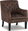 Signature Design by Ashley Drakelle Traditional Accent Chair with Diamond Button Tufting Attached Cushions Fabric Upholstery 20.5 Seat Height Dark Brown