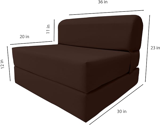 D&ampD Futon Furniture Sleeper Chair Folding Bed Studio Sofa Guest Folded Mattress High Density Foam (70 x 36 x 6 Brown)