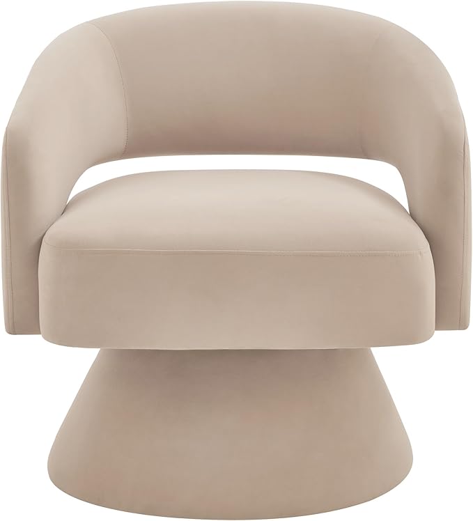Modern Swivel Barrel Chair Velvet Upholstered Accent Chair 360 Degree Swivel Open Backrest Single Armchair Comfy Reading Chair for Living Room Bedroom (Taupe)