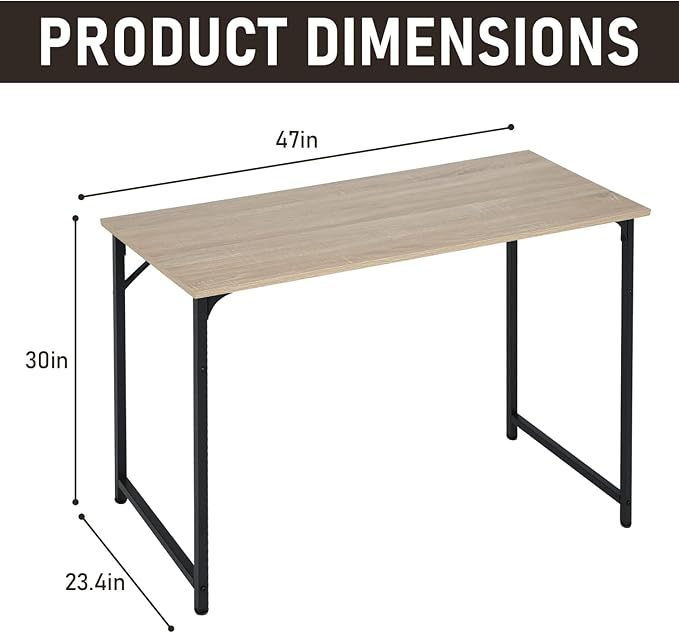 Bigacc 47 Inch Computer Desk Modern Gaming Desk for Home Office Large PC Gaming Table for Teen Student Art Modren Simple Style Computer Desk Wood and Metal Desk Workstati Nature
