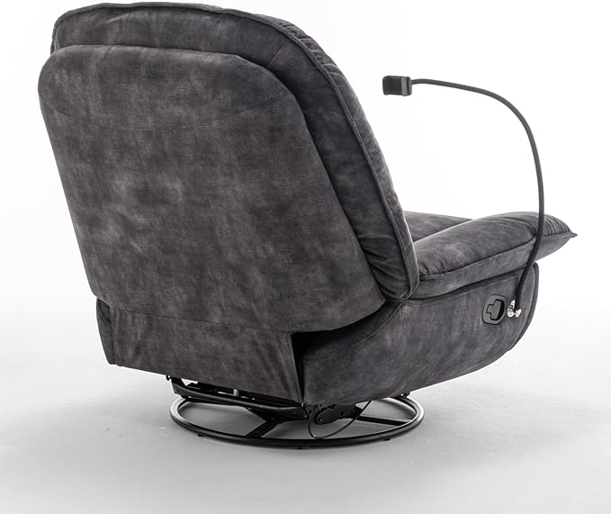 Swivel Rocker Recliner Chair for Adult Oversized Armless Recliner with Phone Holder Comfy Swivel Glider Recliner Velvet Reading Chair for Living Room (Black)