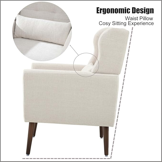 Modern Accent Chair&ampWingback Chair&ampLiving Room Chairs ComfySmall Arm Chair&ampClub Chair&ampSide Chairs for Living RoomSingle Chairs Living Room with Waist Pillow for Small SpaceOffice (B
