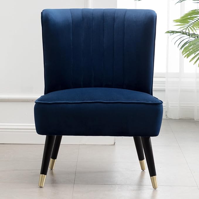 Modern Velvet Accent Chairs Reading Chair Cozy Curved Wingback Leisure Chair Upholstered Single Sofa Chair for Living Room Dining Room Bedroom Dressing Table Office (Navy)