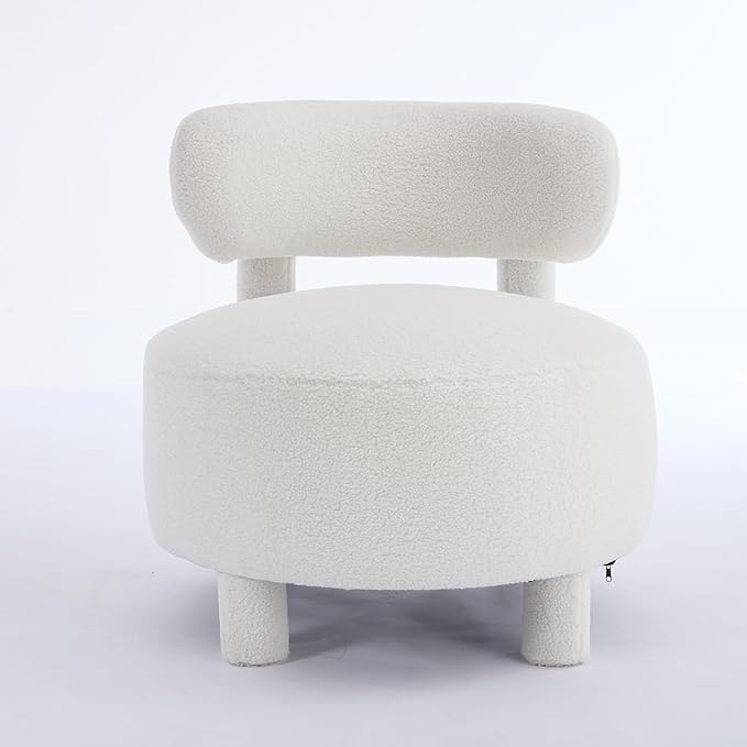 Accent Chair for Living Room Mid-Century Armchairs for Small Spaces Teddy Upholstered Comfy Reading Armchair with Studded for Bedroom (White-Teddy)