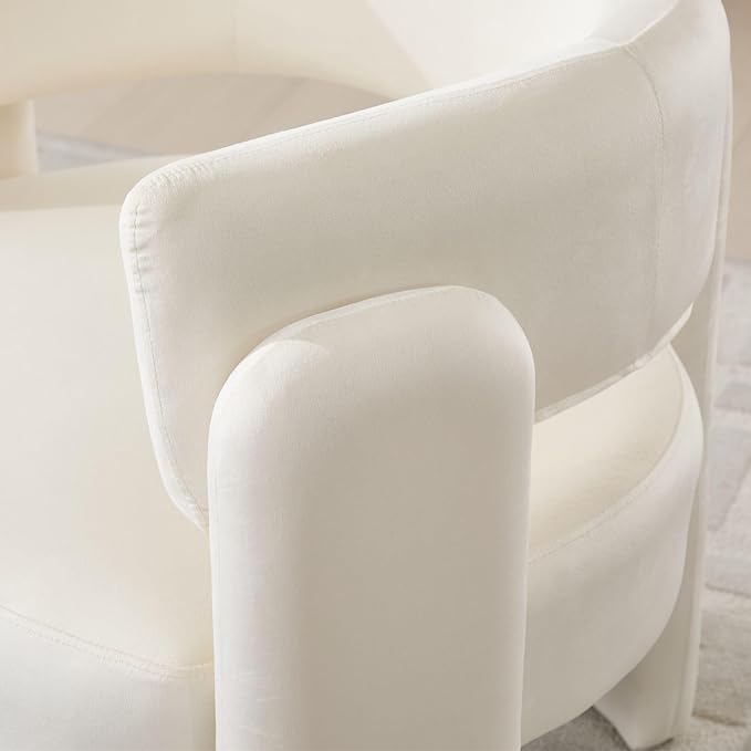 Set of 2 Accent Chairs with Arms Upholstered Barrel Armchair with Curved Back Comfy Single Side Chair for Reading Living Room Home Office Beige