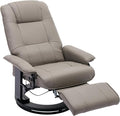 Faux Leather Manual ReclinerAdjustable Swivel Lounge Chair with FootrestCan Rotate 360 DegreesL-Right Angle Curved Wooden Frame Armrest and Wrapped Wood Base for Living RoomGrey