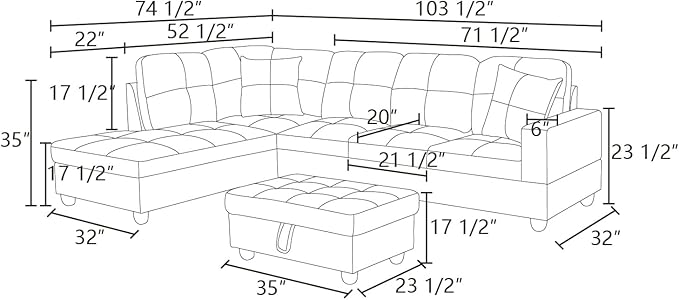 L-Shaped Combination Sofa Set Luxurious Synthetic Leather Living Room Sofa Suitable for Living Rooms Bedrooms Apartments and Offices