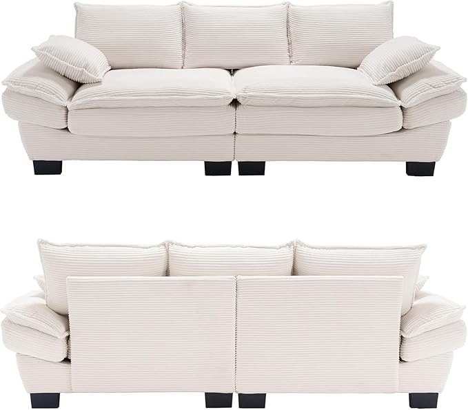 90 Oversized Loveseat Sofa Modern Corduroy Loveseat Couch Comfy Deep Seat Upholstered Sectional Sofa with Pillows for Living Room Bedroom Apartment (Beige)