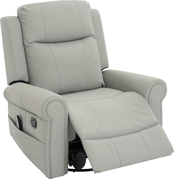 Christopher Knight Home Hayezi 270° Swivel Rocker Recliner Massage and Heating Chair PU Leather Living Room Manual Recliner with Dual Reclining Positions &amp Side Pocket for Nursery Bedroom Gray