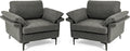 Giantex Set of 2 Single Sofa Accent Chair with 5 Inch Comfy Cushion Zippered Armrests Steel Legs Living Room Armchair Upholstered Leisure Chair for Bedroom Reception Room Grey
