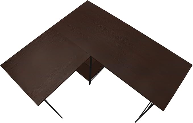 Monarch Specialties 7590 Computer Desk Home Office Corner Storage Shelves 48 Shape Work Laptop Metal Laminate Brown Contemporary Modern Desk-48 Top 42L x 47.25W x 30H ESPRESSO/BLACK