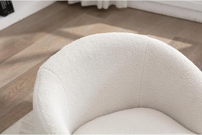 Teddy Fabric Swivel Accent Armchair Barrel Chair with Black Powder Coating Metal Ring Ivory White 360° Swivel Indoor Living Room Decor Durable Upholstered