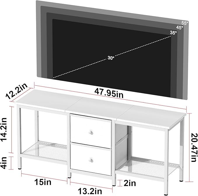 TV Stand Suitable for TVs up to 55 Inches Entertainment Center with Storage Drawers and Shelves Media Console Table for Living Room and Bedroom (White)