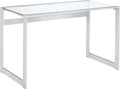 Coaster Home Furnishings – Hartford – Metal &amp Glass – 47-Inch Rectangular Glass Top Writing Desk with Contemporary Style and Plastic Glides – Home Office &amp Living Room – Chrome - 800746