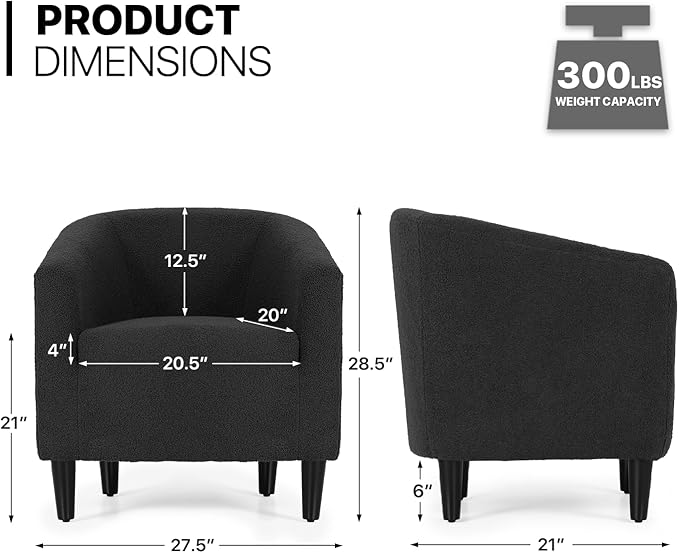 MoNiBloom Accent Barrel Chair Boucle Fabric Accent Chair Modern Sherpa Elegant Armchair with Cozy Soft Padded 300lbs Capacity Compact Sofa Chair for Living Room Bedroom Office Black