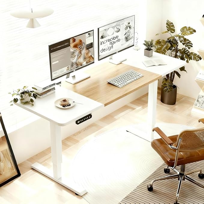55 Inch Electric Height Adjustable Standing Desk for Home Office Computer Gaming Craft Study Work Desks Modern Lift-up TableOakNatural