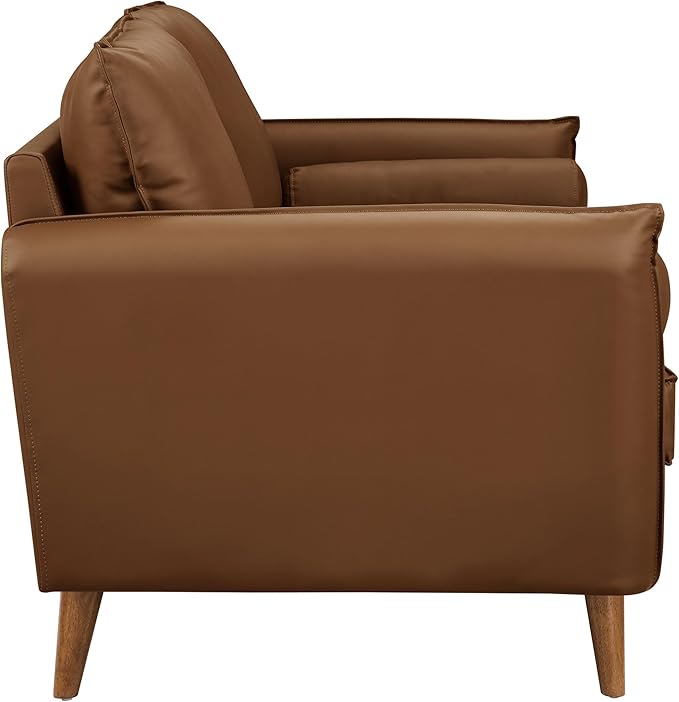 Modway Revive 72 Inch Faux Leather Sofa in Brown – 3 Seater PU Leather Couch with Cozy Wide Seats - Mid-Century Modern Upholstered Sofa for Living Room or Office