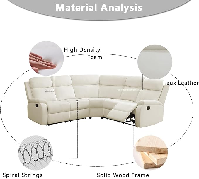 Living Room Furniture Set L-Shaped Sectional Sofa Fluff Fabric Recliner Adjustable Manual Sofa Set for Living Room OfficeApartmentRv Car（Off-White）