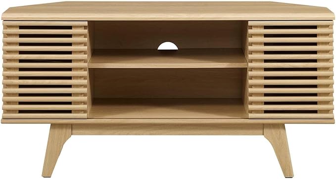Modway Render Mid-Century Modern Low Profile 46 Corner Media TV Stand in Oak 15 x 46 x 23