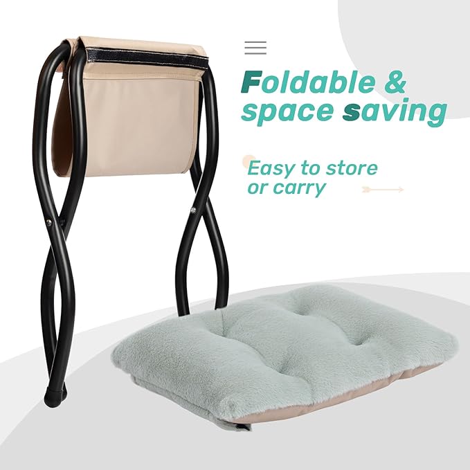 HollyHOME Lazy Chair with Foldable Ottoman Accent Comfy Lounge Armchair and Folding Footrest Stool Leisure Sofa Reading Chair and Footstool for Living Room Bedroom DormFaux Fur Pea Green