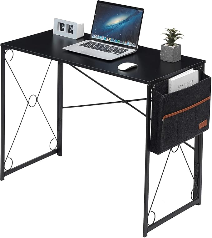 VECELO Folding Desk Water Proof Writing Desk with Storage Bag Work Desk Home Office Computer Desk for Small Space/Home Office/Dormitory 39 InchRetro Black