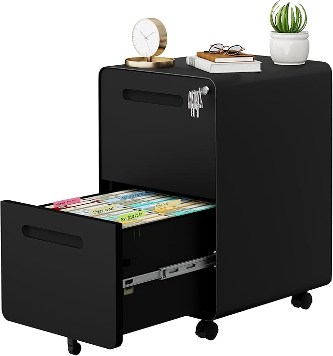 2 Drawer File Cabinet with Lock and 4 Keys Mobile Metal Filing Cabinet File Cabinets for Home Office Under Desk Pre-Assembly File Drawer Letter/Legal/A4 Hanging File Folders