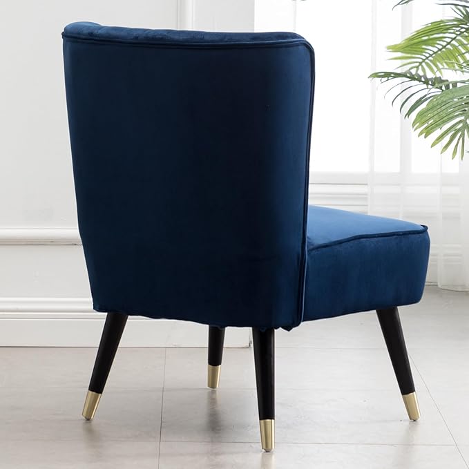 Modern Velvet Accent Chairs Reading Chair Cozy Curved Wingback Leisure Chair Upholstered Single Sofa Chair for Living Room Dining Room Bedroom Dressing Table Office (Navy)