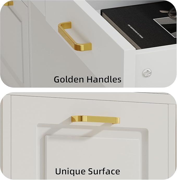 White Desk with 7 Drawers 57 Executive Desk with Storage White and Gold Desk for Bedroom Makeup Vanity Desk with Golden Handle