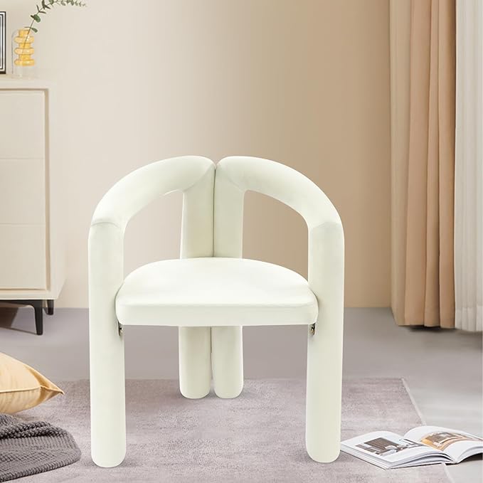LOYALHEARTDY White Vanity Chair Small Accent Chairs Bedroom Chair with Soft Cushion 17.7 Inch Modern Desk Chairs No Wheels Makeup Stool for Dressing Table Salon Dormitory Living Room