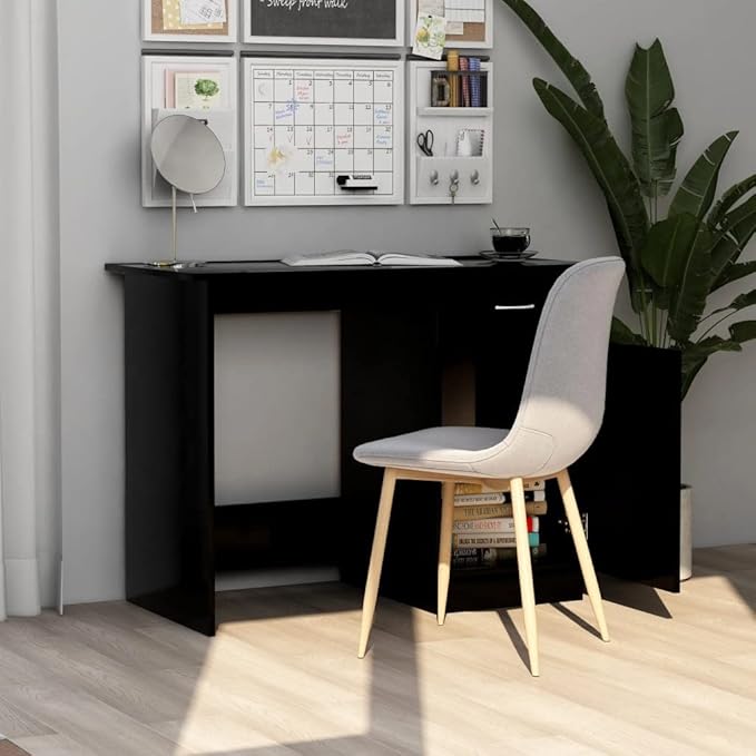 vidaXL Desk Black Engineered Wood Compact Desk Rectangular Modern