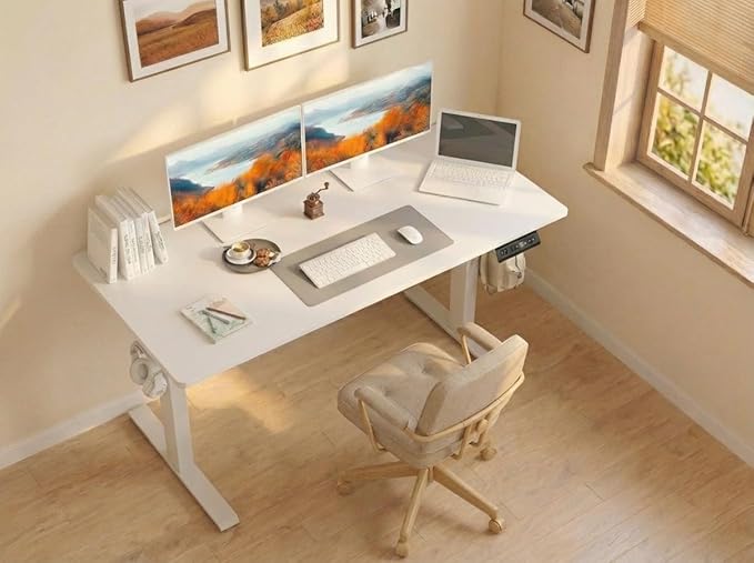 BANTI One-Piece Standing Desk Adjustable Height Stand up Home Office Desk48x24 Inch Electric Standing Computer Desk with 4 Memory Presets Headphone Hook White