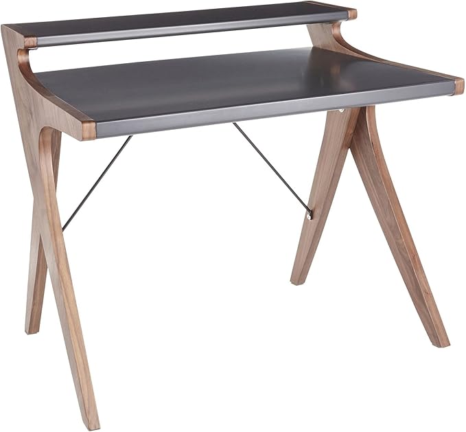 LumiSource Archer Walnut Desk Home Office Desk Computer Desk Small Desk for Bedroom Gaming Desk Contemporary Desk