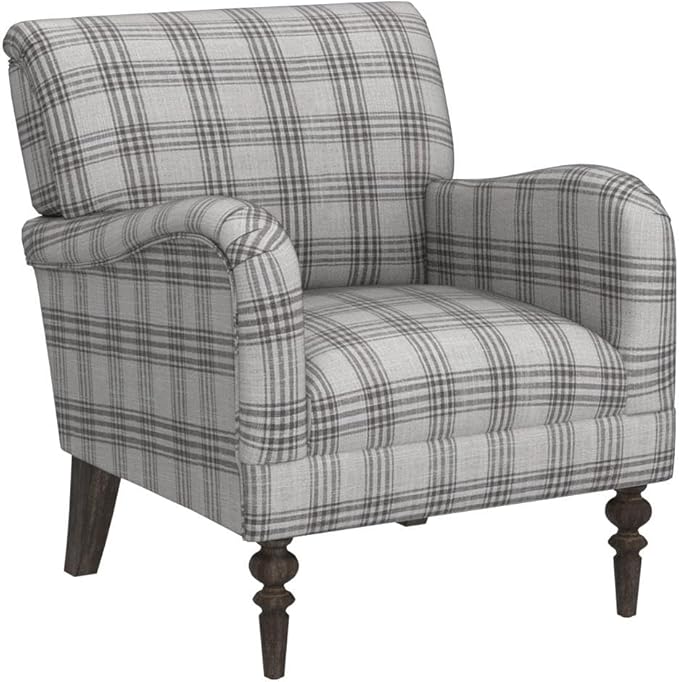 HULALA HOME Modern Accent Chair with Arms and Wooden Legs Comfy Upholstered Armchair for Living Room Bedroom (Plaid Pattern Grey)