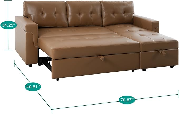 Naomi Home Reversible Sleeper Sectional Sofa Storage Chaise Mocha/Air Leather