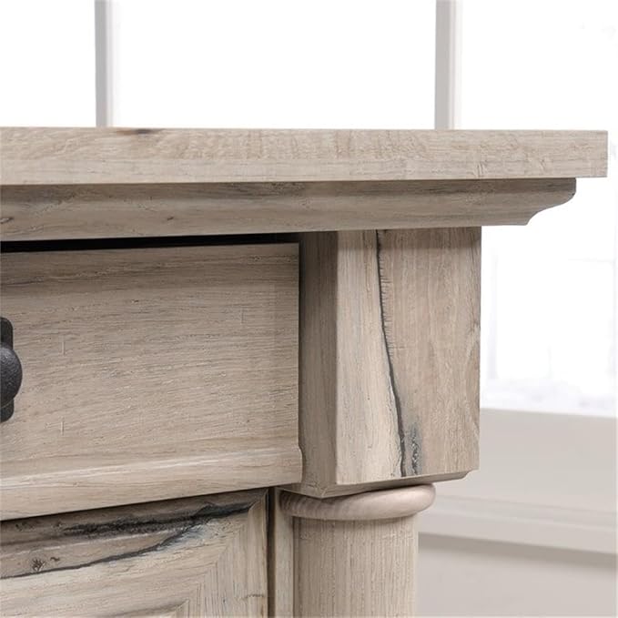 Pemberly Row 65 x 69 Contemporary Engineered Wood L-Shaped Desk with Storage Drawers Flip-Down Panel Grommet Holes for Home Office/Workspace in Split Oak Finish
