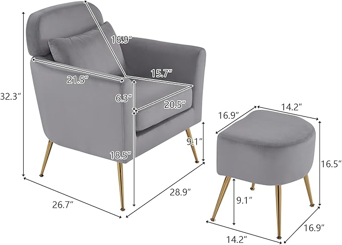 Accent Chair Dark Gray Chair with Ottoman Comfy ArmChair Footrest Set Comfortable Living Room Chairs Club Tub Sofa Chair for Reading Room Lazy Chair with Ottoman Accent Lounge Chair with Footstool