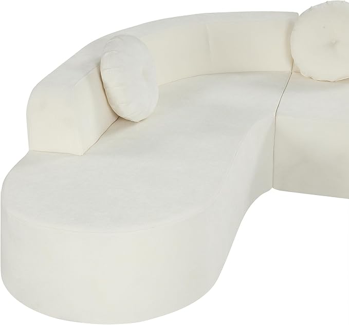 122'' Sectional SofaExtra Large Sofa with Soft Fabric Upholstery Elegant Curved Design with Three Round Cushions High-Resilience Foam for Ultimate ComfortBeige