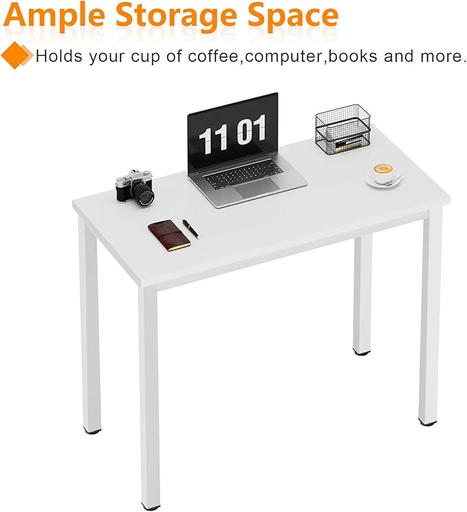 Need 31 Inch Small Computer Desk Modern Simple Style Writing Desk for Home Office Basic PC Work Desk with White Metal Frame White