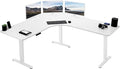 VIVO Electric Height Adjustable 71 x 71 inch Curved Corner Stand Up Desk White Table Top White Frame Memory Controller L-Shaped Workstation E3C Series DESK-KIT-E3CWW