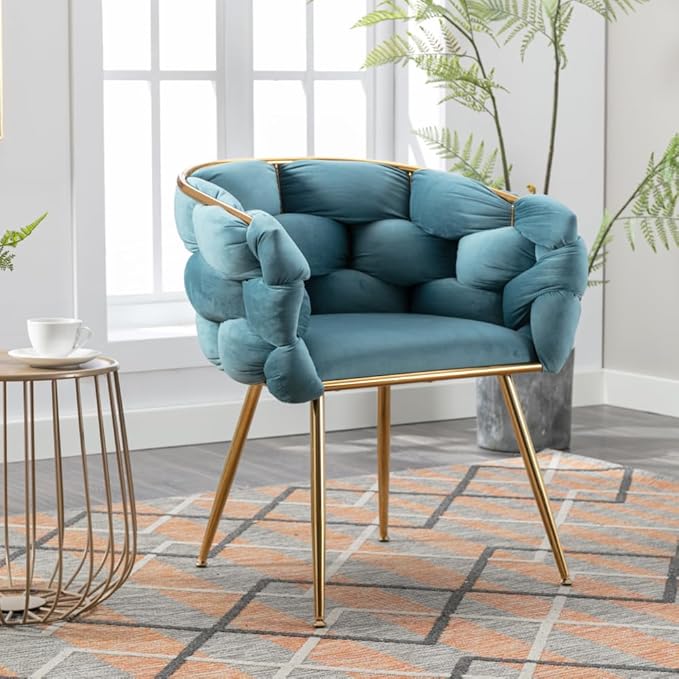 Luxury Modern Simple Leisure Velvet Single Sofa Chair Bedroom Lazy Person Household Dresser Stool Manicure Table Back Chair (Blue + Velvet)