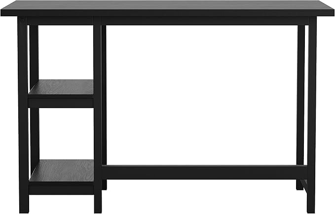Martha Stewart Beckett Modern Trestle Desk with Open Side Shelving in Black Wood Grain Finish